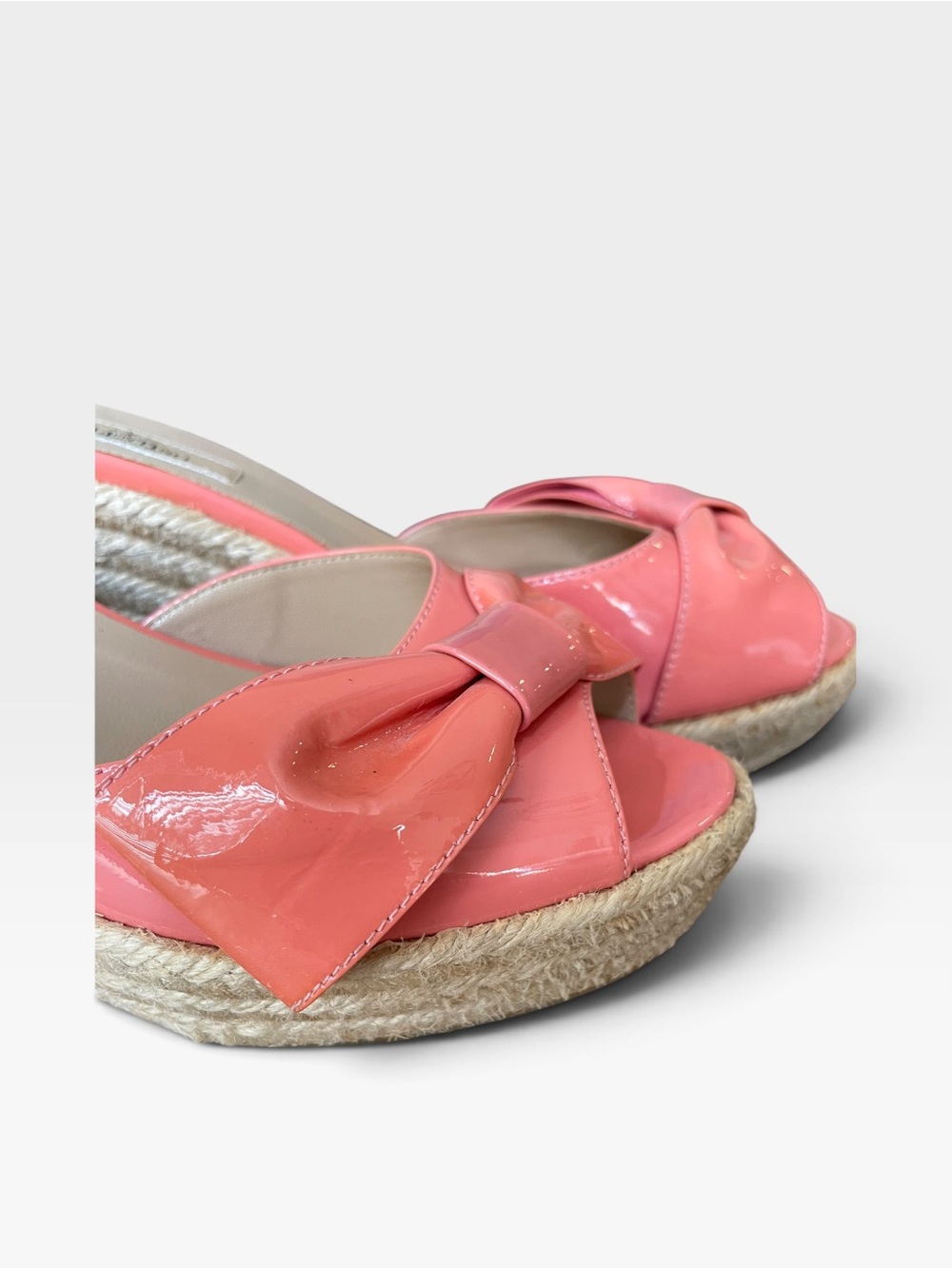 Valentino Mena Bow Patent Leather Wedge Espadrille Womens 8.5 39 Slide Sandals - Picture 7 of 13